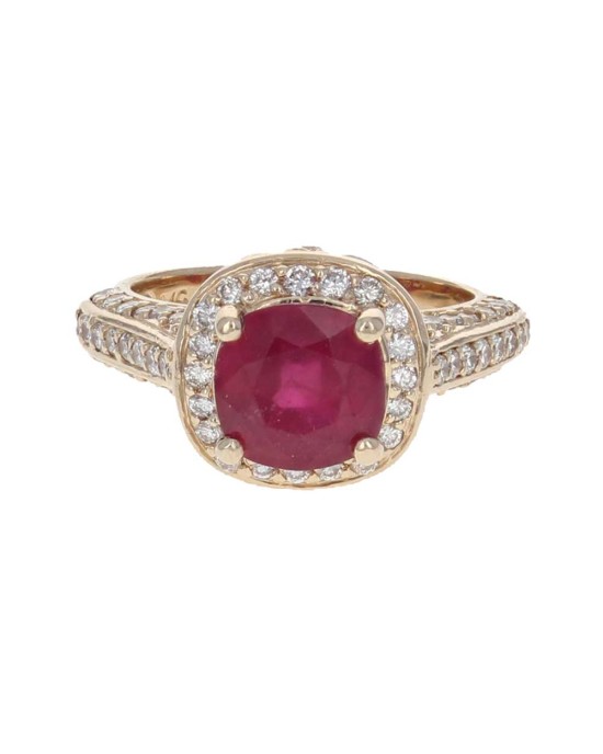 Fracture Filled Ruby and Diamond Halo Ring